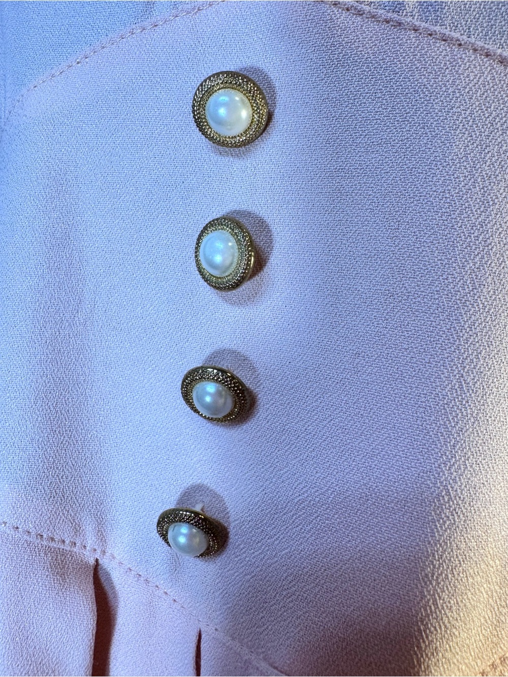 Vintage Pastel Pink Pearl Button Front Midi Dress, 1970s/ 1980s, size 12 - Picture 9 of 16